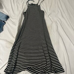 Striped Black and White Sleeveless Maxi Dress